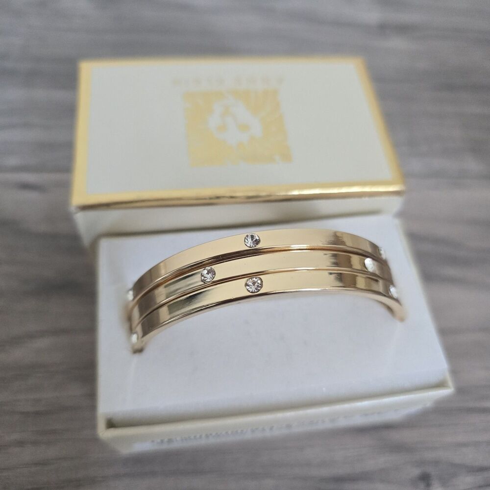 ANNE KLEIN Gold Tone 3 Piece Set Crystal Bangle Bracelet